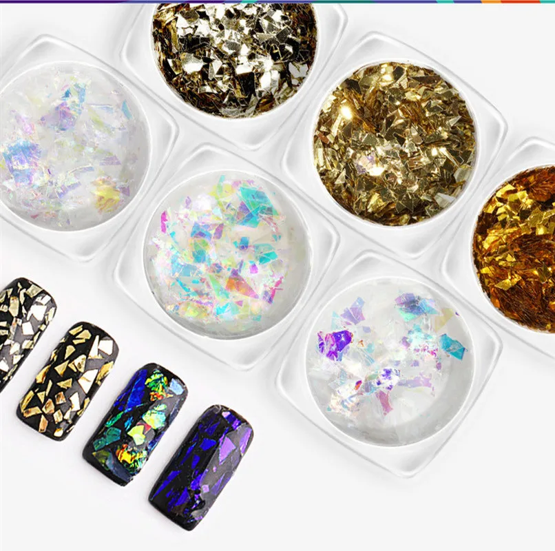 6 шт./компл. золотистая Серебристая блестящая Фольга для ногтей наклейка клей