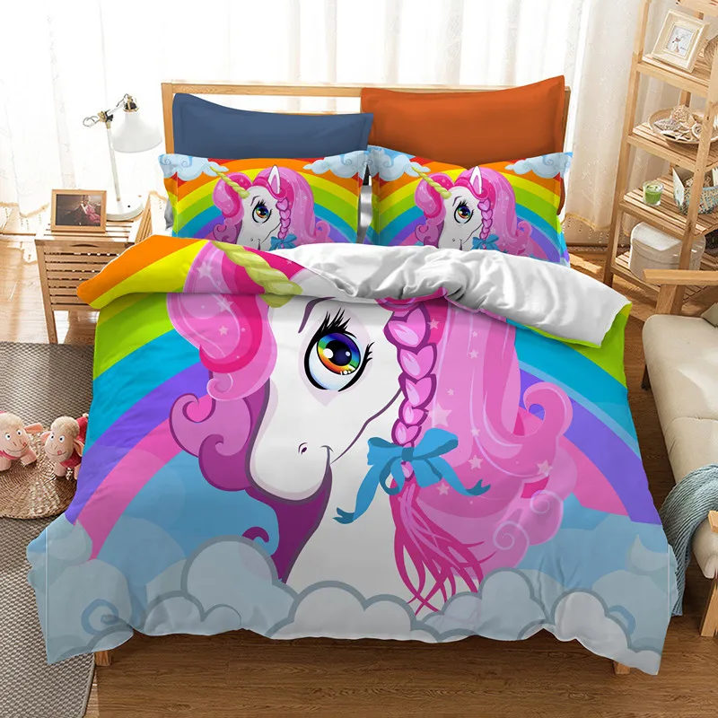 

3D Watercolor Unicorn Bedding Set Cartoon 3D Print Children's Bedding Set