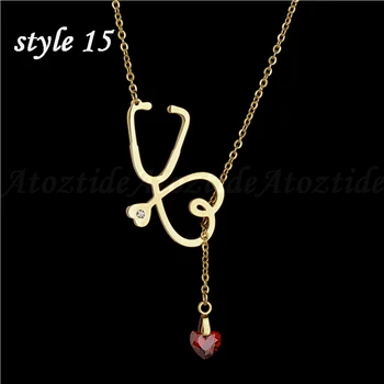 style 15 Atoztide 16 видов стилей 1 шт. Нержавеющая сталь сердце ожерелье в виде стетоскопа розовое золото/серебро с принтом Медсестры Медицинский любовь Цепочки и ожерелья подарок - Окраска металла: style 15
