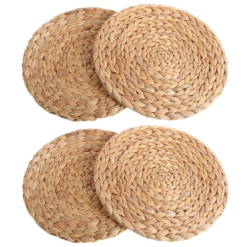 

4Pc Natural Water Gourd Woven Placemat Round Woven Rattan Table Mat Water Gourd Placemat Round Pad Woven Green Tropical Wedding