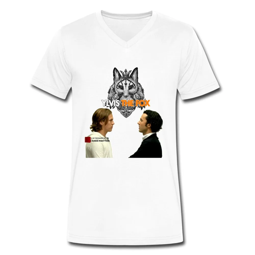 Новый Ylvis фокс с коротким рукавом корейский стиль V шею мужская jocker 100% хлопок