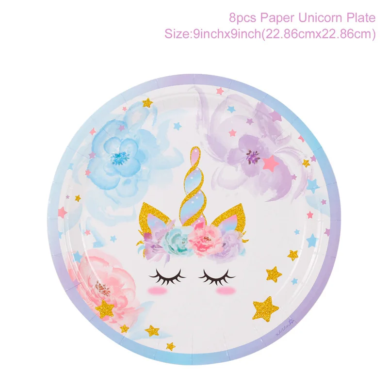 8pcs 9 inch plate Staraise креативная посуда с днем рождения синяя фиолетовая бумажная салфетка под тарелку кружку милый Единорог вечерние столовые приборы вечерние принадлежности реквизит - Цвет: 8pcs 9 inch plate