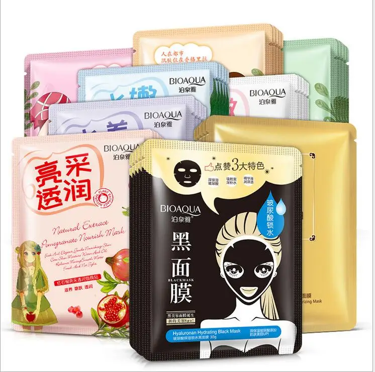 9 types assorted BIOAQUA 18 шт. маска для лица шелковая маска для лица Уход за кожей глубокое увлажнение контроль масла эссенция Корейская косметическая маска - Цвет: 9 types assorted