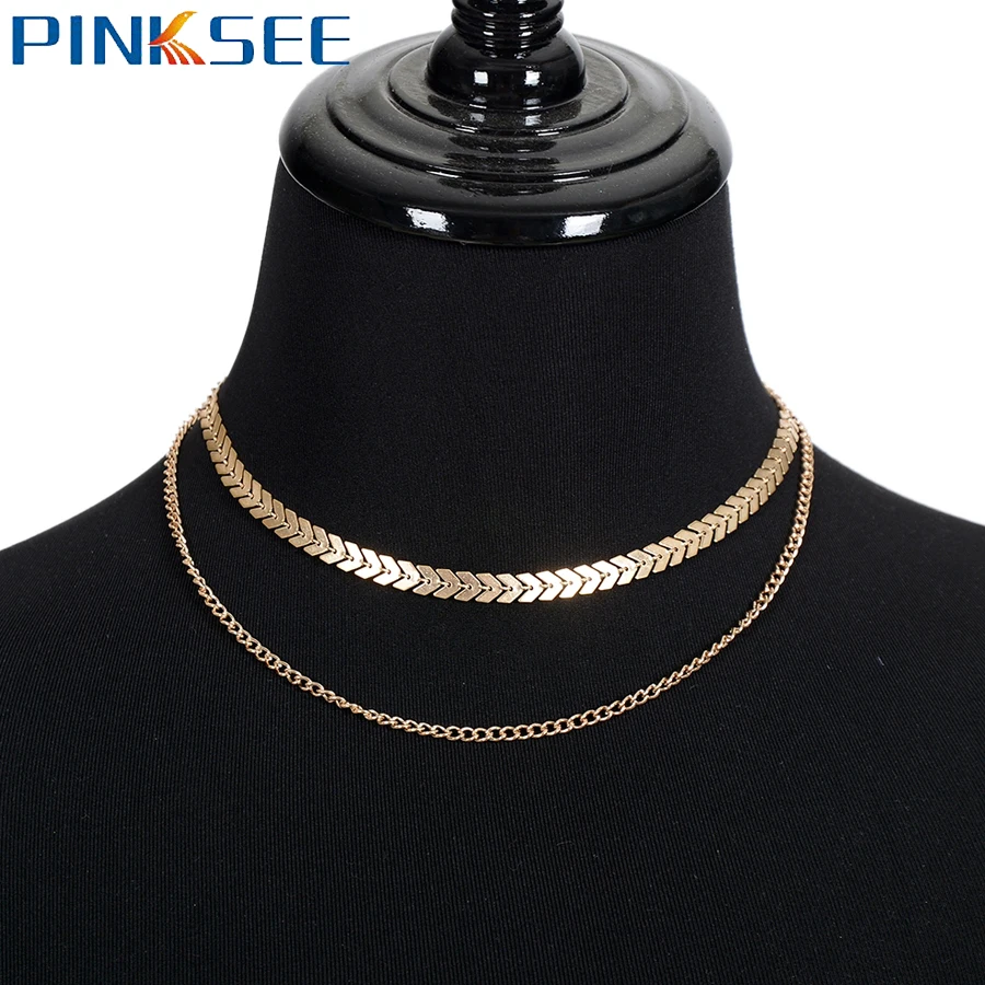Женское Двухслойное колье-чокер в стиле хип-хоп золотистого цвета Винтажное