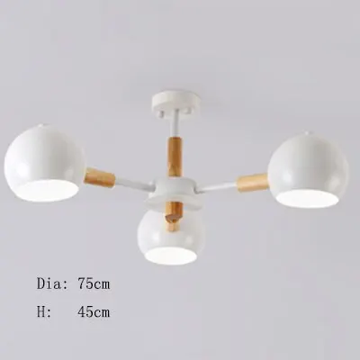 White 3 lights Лампы в скандинавском стиле из твердой древесины Современный минималистичный E27 Светодиодная Люстра для гостиной столовой ресторана спальни кабинета - Цвет корпуса: White 3 lights