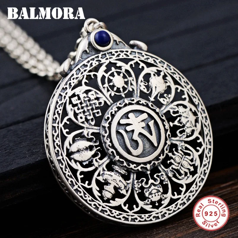 

BALMORA 925 Sterling Silver Buddhistic Blessed Sutra Pendants for Women Men Religious Mantra Jewelry Without a Chain SY14407