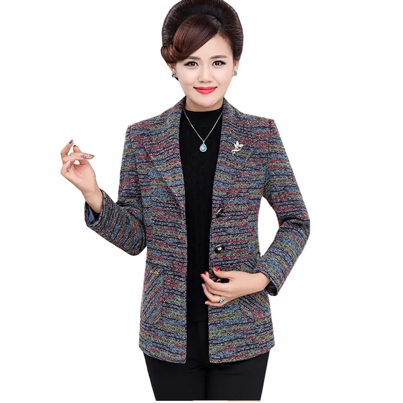 Middle-aged women's Suit collar Jacket Autumn Single-breasted Slim Long-sleeved Outerwear Large size 5XL Female Casual Tops 2129
