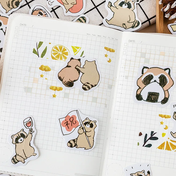 

Cute Raccoon Paper Small Diary Mini Japanese Cute Box Stickers Set Scrapbooking Cute Flakes Journal Stationery