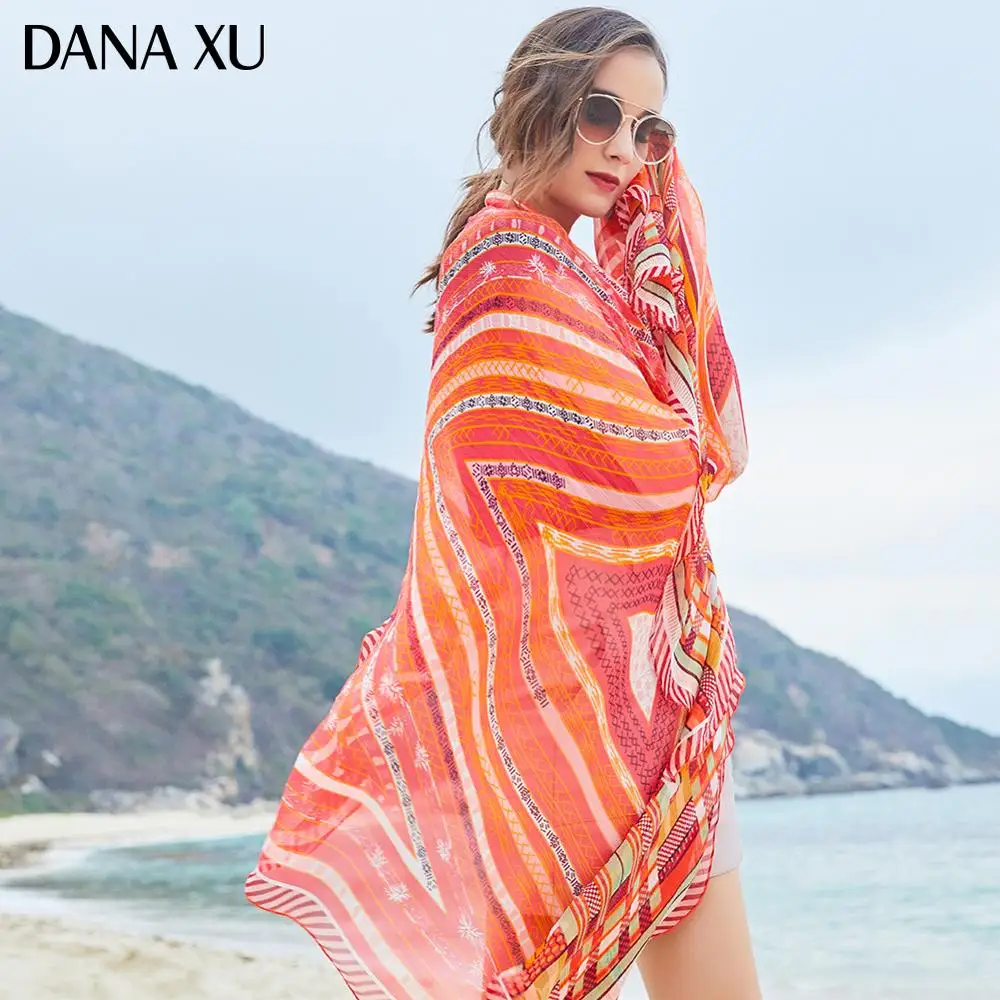 Женский длинный шелковый шарф роскошная брендовая накидка пляжное покрывало