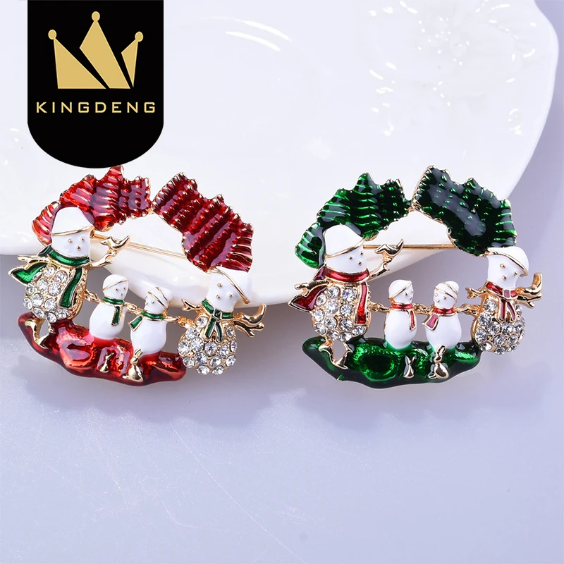 KingDeng Броши Эмаль Pin Снеговик Дерево Брошь Рождественские Украшения Модные