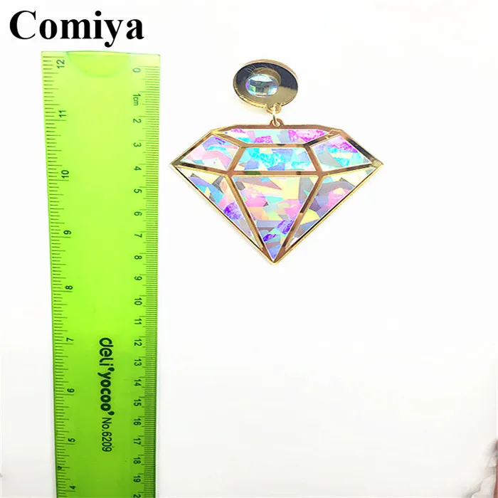 Большие флуоресцентные геометрические серьги Стразы массивная цепочка