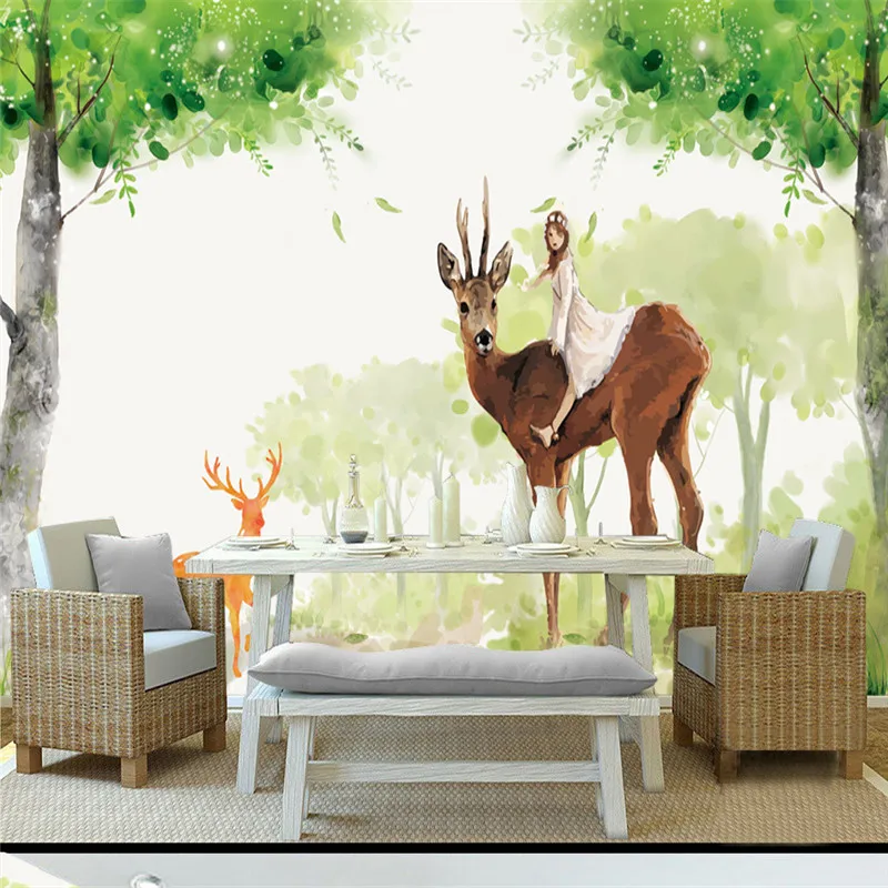 Hand-painted Pastoral Style Wallpapers Home Decor Wall Mural for Kids Cute Girl Woods Living Room Background 3D WallS Papers |