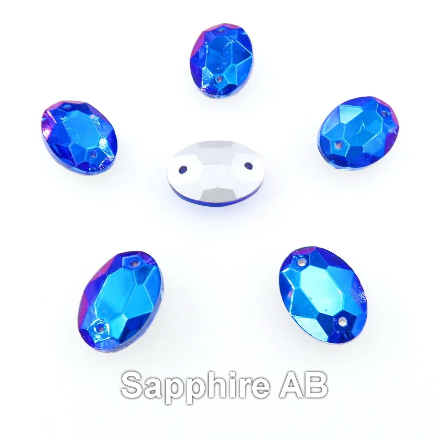 A5 Sapphire AB Стразы овальной формы с двумя отверстиями AB цвета 10*14 мм 13*18 мм 18*25 20*30 мм стекло пришить Кристалл свадебное платье diy - Цвет: A5 Sapphire AB