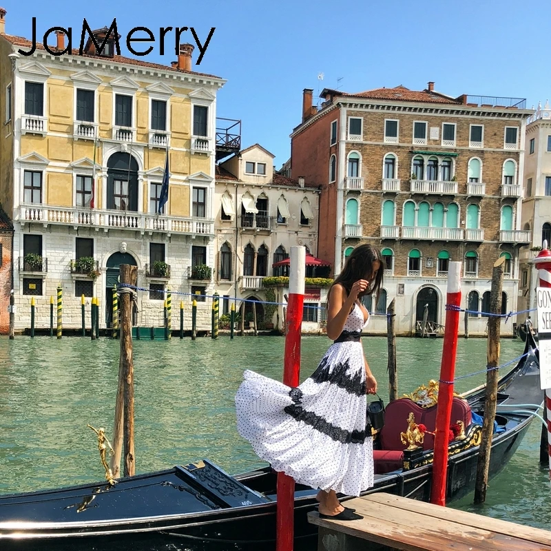 JaMerry Винтаж пикантные белый горошек сетки Женское платье максимальной длины с