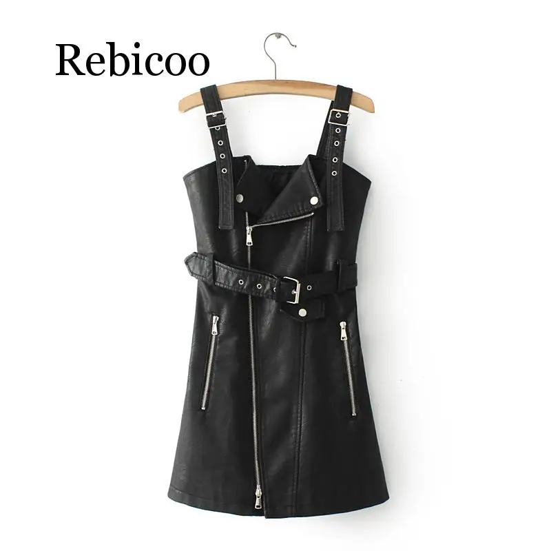 

2020 New Women Leather Dress Soft PU Faux Leather Dress V Nck Sexy Slim Retro Black Short Mini Dress