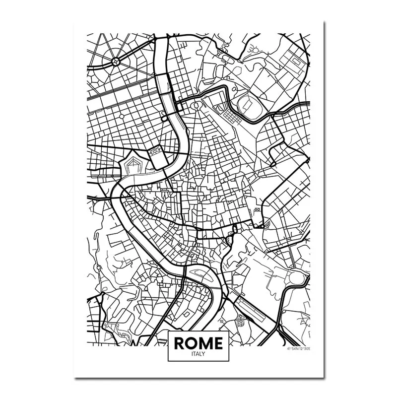 Rome Черный, белый, Роттердам, Лондон, Нью-Йорк, столица, город, карта, холст, плакат, настенное искусство, печать, живопись, скандинавские декоративные картины, Декор - Цвет: Rome