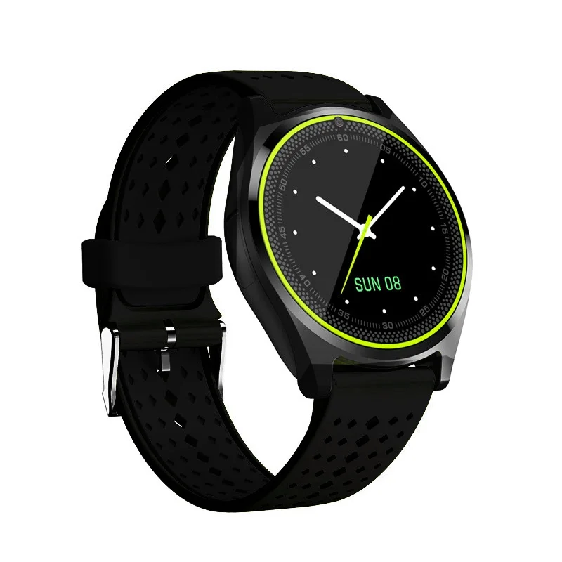 Black Green Bluetooth Смарт-часы V9 с поддержкой sim-карты, 2G, камера, умные часы, шагомер, MP3, музыкальные часы, мужские и женские наручные часы для Android IOS - Цвет: Black Green