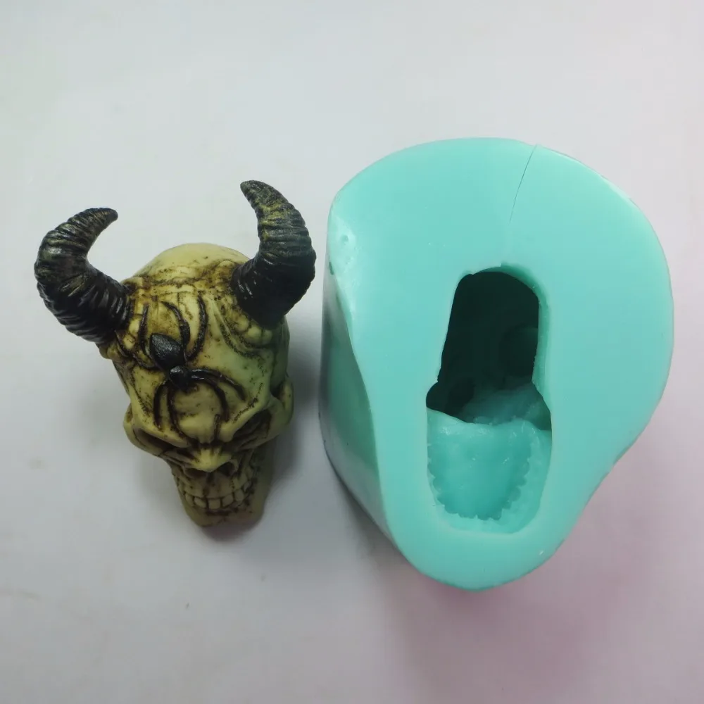 QT0002 Силиконовые Хэллоуин Череп силикагель плесень 3d шофар череп головы мыло торт шоколад musse Формы Кухня Мыло ручной работы плесень