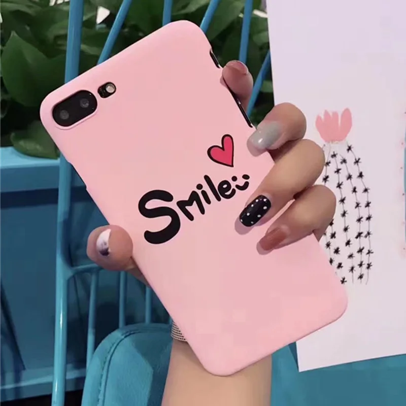 Lovely Yellow Letter Smile Case for iphone 8 6s 6 plus Hard Plastic Metter Love heart Cover coque X 10 7 capa | Мобильные телефоны