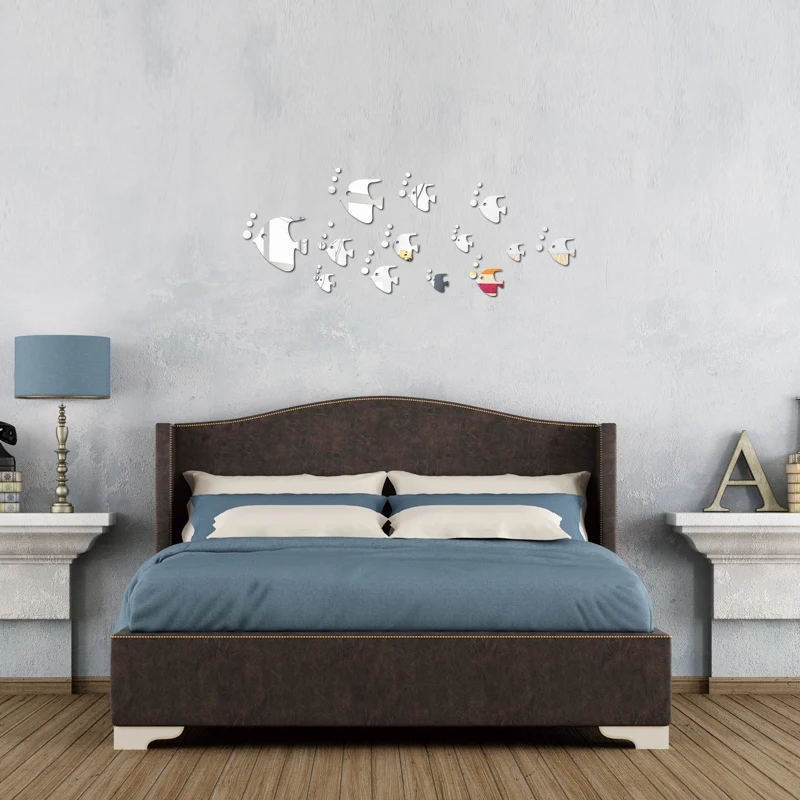 new arrival acrylic modern wall geometric stickers fish decor crystal diy real mirror 3d home sofa paper sticker | Дом и сад
