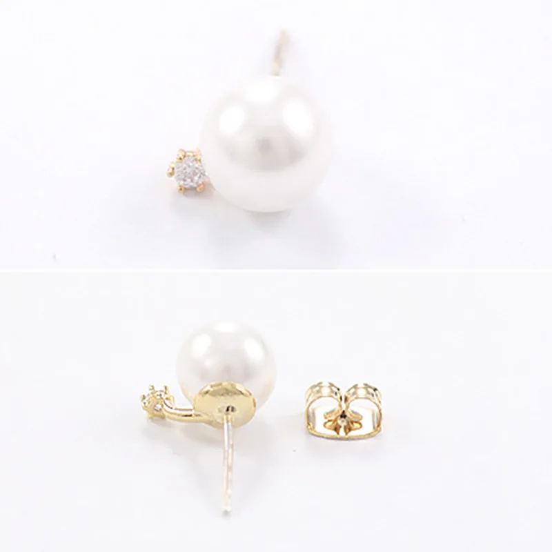 С украшением в виде кристаллов Двойные серьги-гвоздики стороны жемчужные серьги