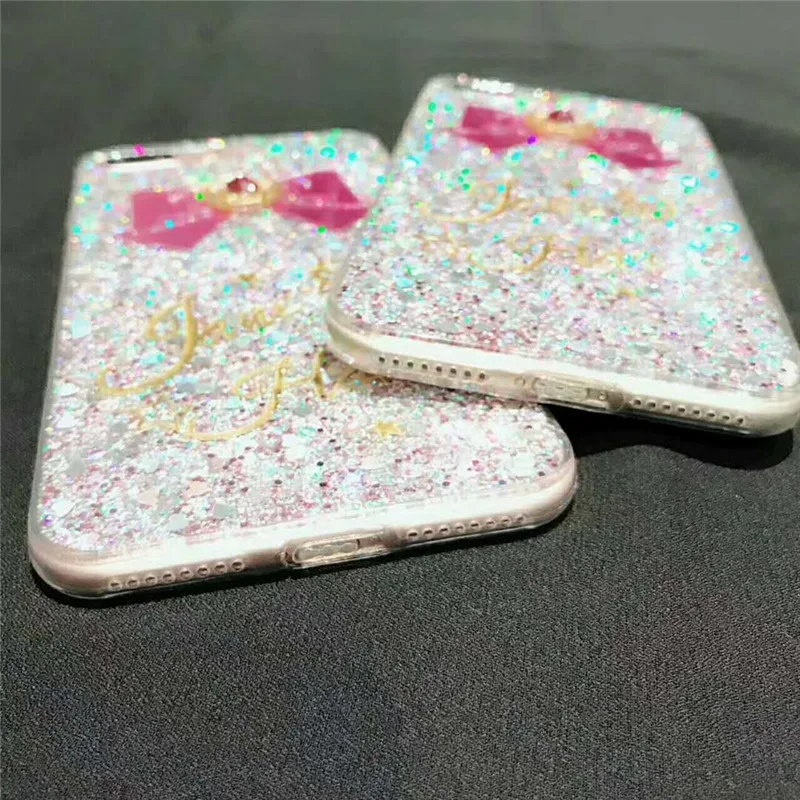 Ayeena Phone Case For iPhone 7 8 Shinning Glitter Bling Love Heart Bow Back Cover Capa Coque iPhone7 6 6s Plus X Fundas Caja |