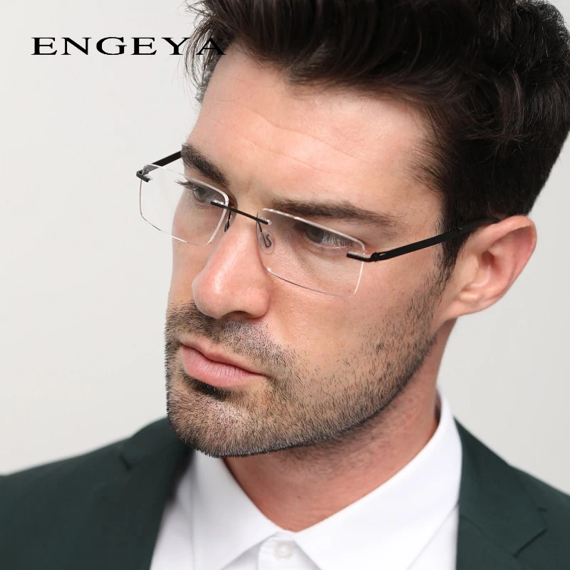 

Optical Clear Rimless Frame Transparent Glasses Myopia Computer Eyeglasses Men Prescription Eyewear Spectacles Unique Hinge#8028