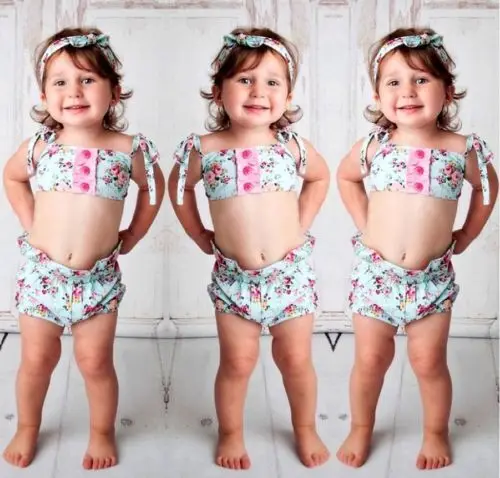 2 шт. цветочный купальный костюм для маленьких девочек комплект бикини