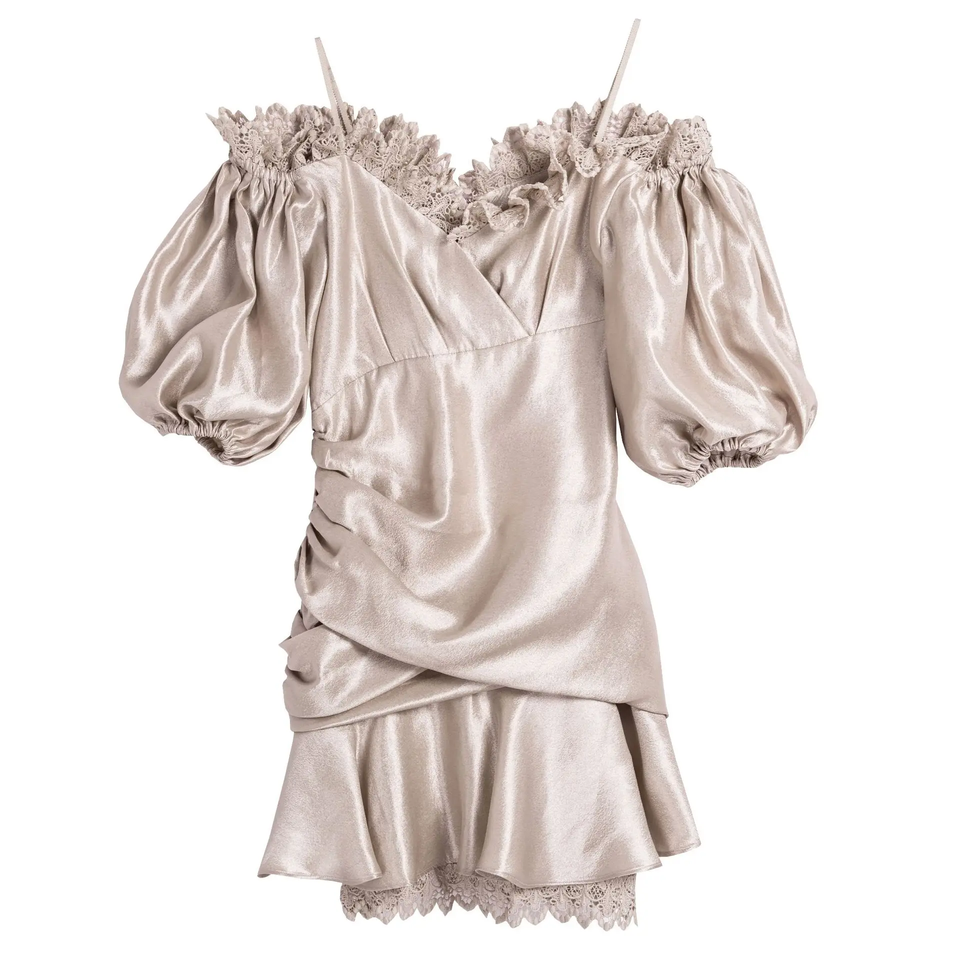 2019 Summer Sexy Off Shoulder Lace Dress Women Party Night Club Elegant Lattern Sleeve Vintage Apricot vestidos Runway Design | Женская