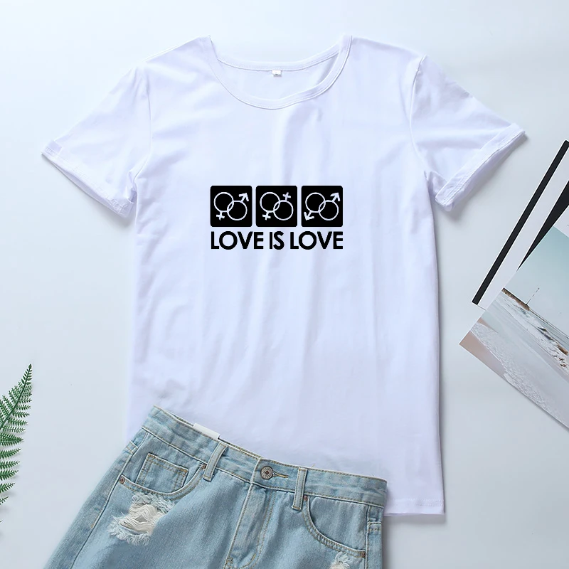 OLN 2018 Love Is Графические футболки женские летние с коротким рукавом черные белые