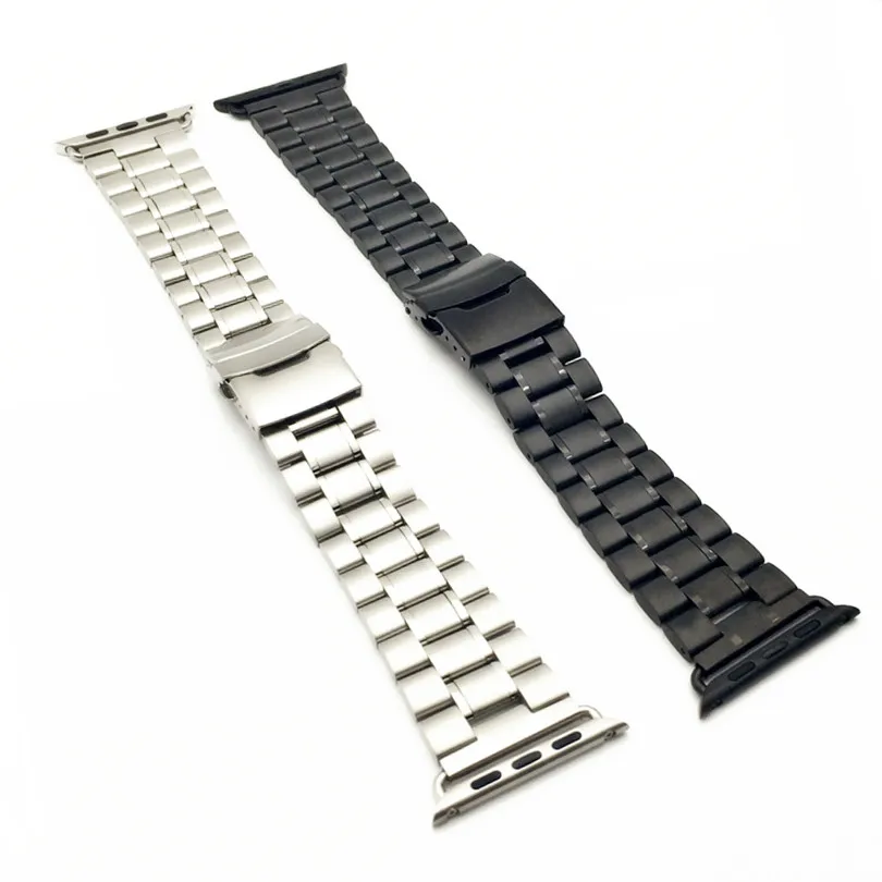 Solid Link Watch Band Strap Stainless Steel Luxury Bracelet Adjustable For Apple iWatch 38mm 42mm And Adapter Watchbands