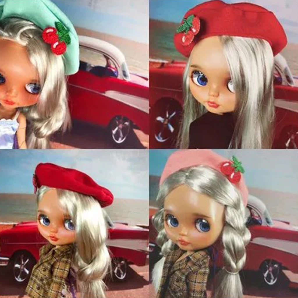Модный винтажный шерстяной берет шапка с вишневым дизайном для куклы Blythe 1/6 12