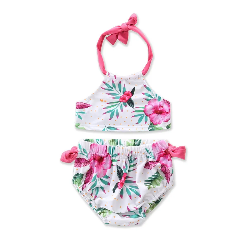 От 2 до 6 лет Детские повесить за шею раздельный купальник Девочки Купальники