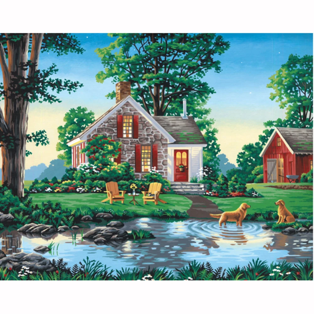 5D Алмазная живопись "Живописная вилла" - полная вышивка крестом с использованием стразов, домашний декор и подарок на DIY.