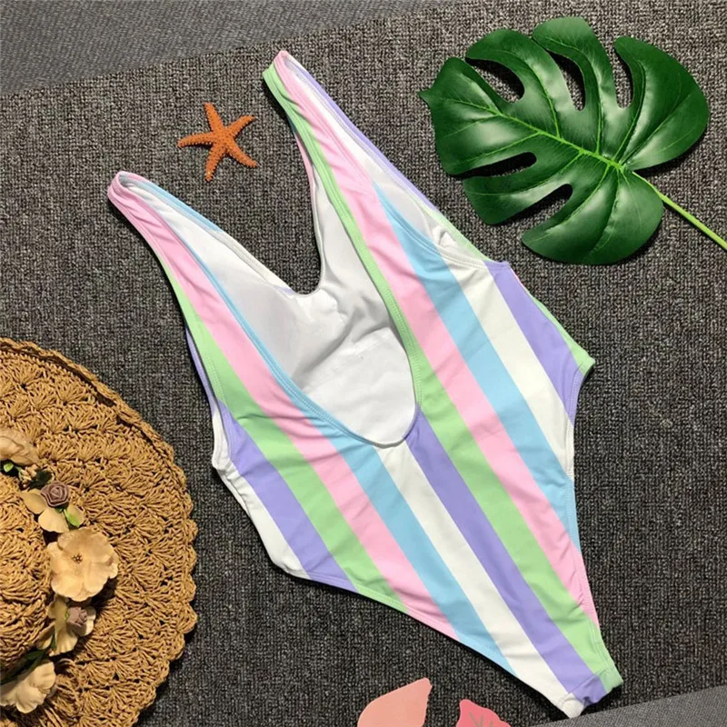 Женский полосатый Трусики бикини бразильский Sexy Мягкий Одна деталь купальный