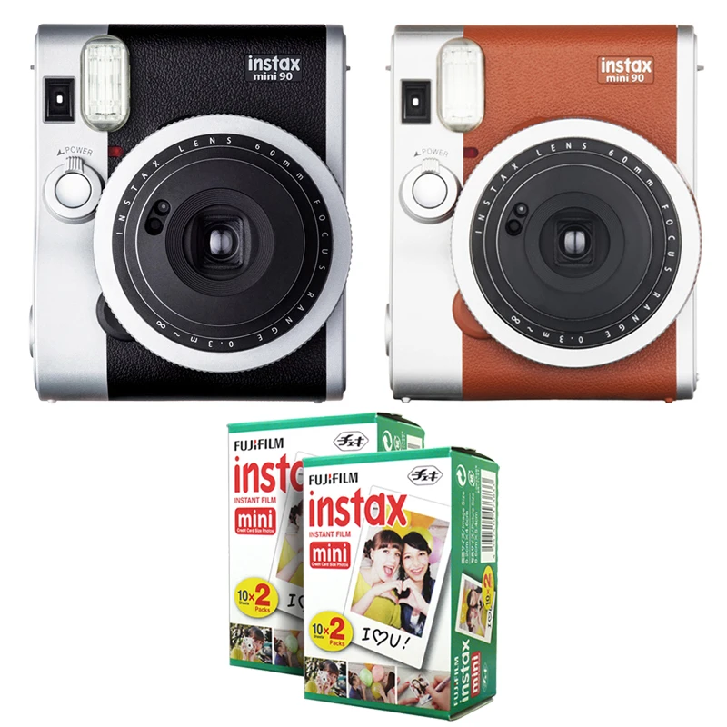 Fujifilm Instax Mini 90 NEO классическая черно коричневая мгновенная пленка камера + Fuji белая