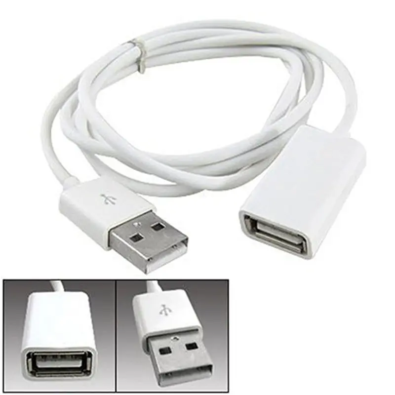 Белый ПВХ металлический USB 2,0 папа-мама удлинитель Кабель-адаптер шнур 1 м 3 фута