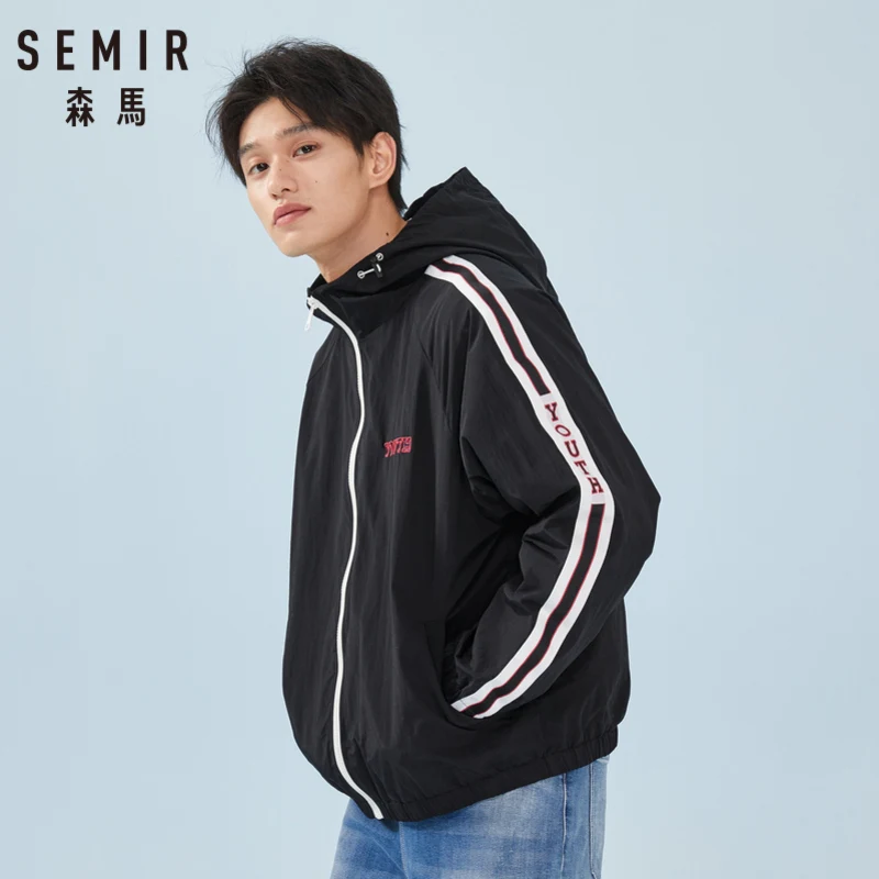 Мужская спортивная куртка SEMIR весенняя на молнии с вышитым капюшоном и боковыми