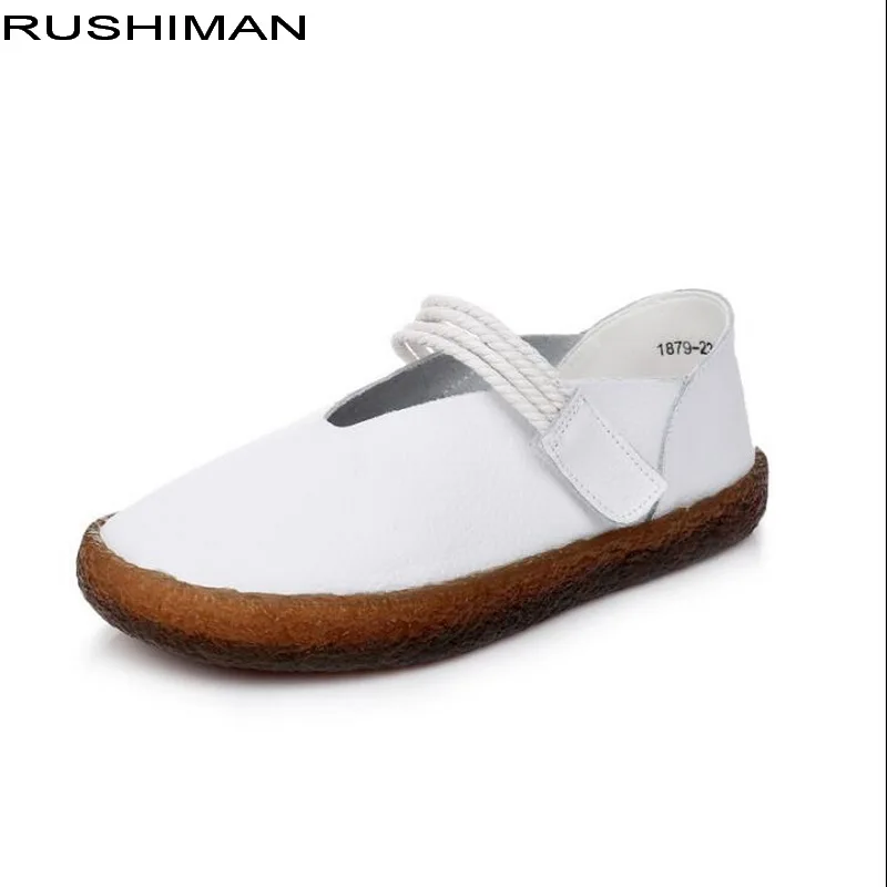 

White nurse shoes 2018 Autumn Retro Genuine Leather Casual Flats Shallow Round Toe Soft comfortable pregnant shoes Handmade mom
