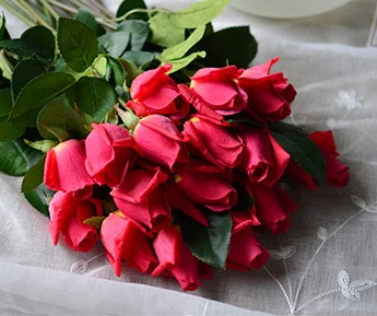 rose red Floace 15 шт./лот, букет роз, Королевская роза, высококлассные искусственные цветы, шелковые розы, цветы для дома, свадебные украшения - Цвет: rose red