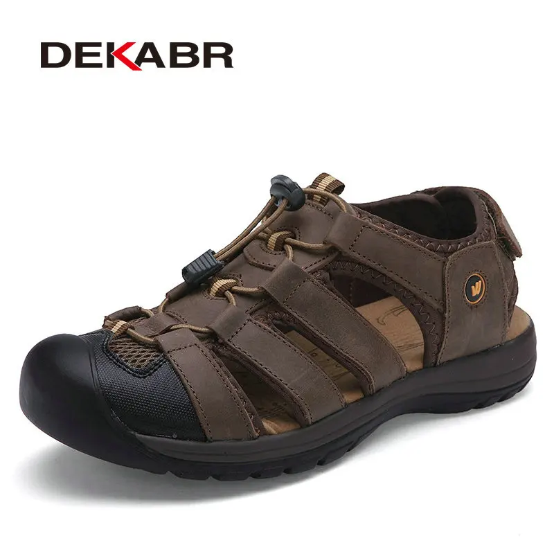 Dark Brown Мужские летние уличные кроссовки DEKABR, светло-коричневые повседневные слиперы, воздухопроницаемые пляжные сандалии, модные шлепанцы - Цвет: Dark Brown