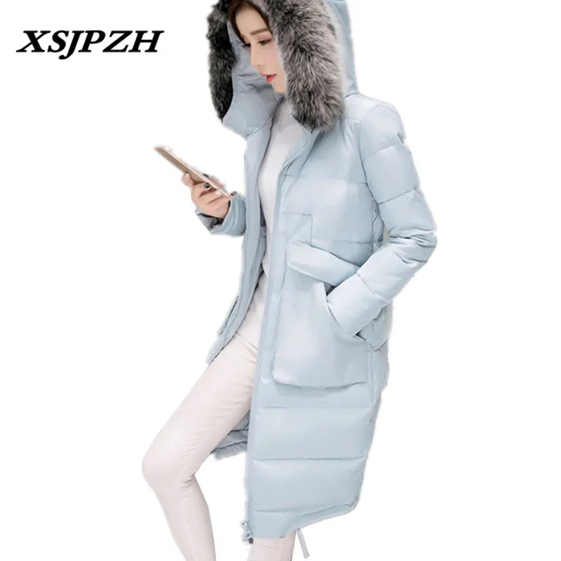 XSJPZH 2018 новые зимние Для женщин пуховик длинный Теплая куртка лиса большой