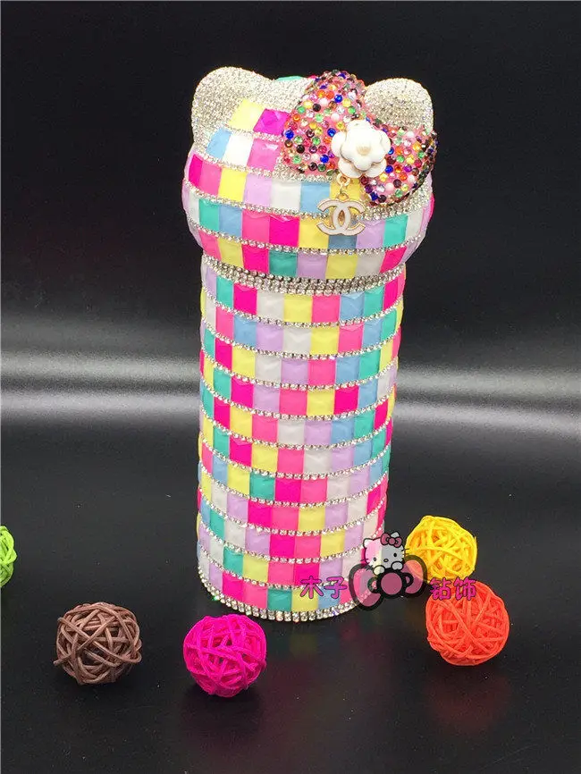 300ml-multi color A Милый Кот инкрустированный бриллиантами Термокружка для воды - Цвет: 300ml-multi color A