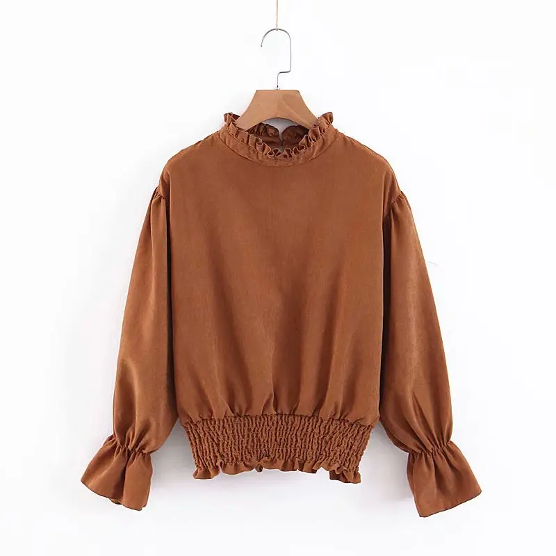 Woyecheng Lotus Leaf Sleeve Long Pure Color Elegant Stitching Round Collar 2018 Autumn Style Fashionable Dress DT-818221 |