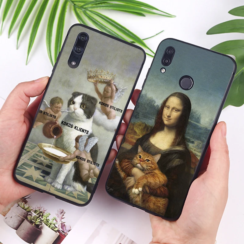 Забавный Мягкий силиконовый чехол для телефона Mona Lisa Pat Cat с художественной