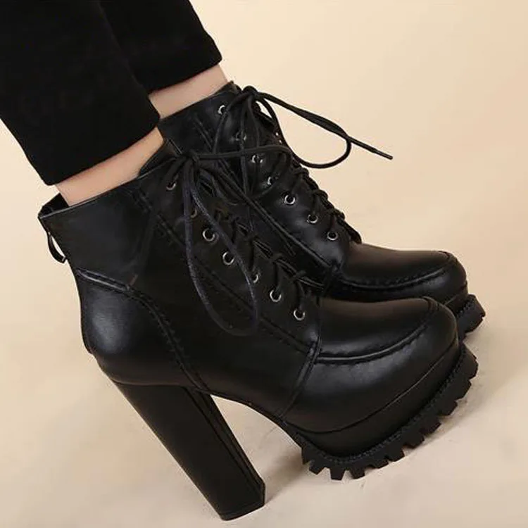 Fashion New Women Platform Pumps Sexy Lace Up Ankle Boots High Heels Shoes Party Heel 10cm Black wo180820 | Обувь