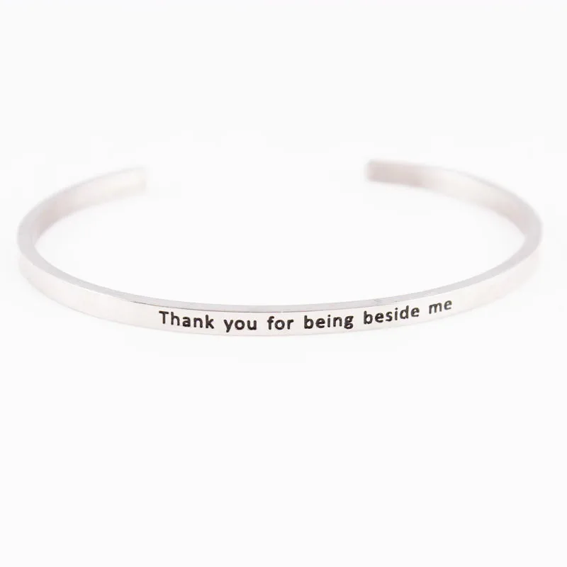 Новые серебряные C Форма Нержавеющая сталь браслет с гравировкой позитивный