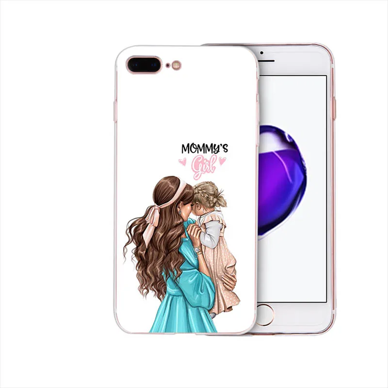 case 6 Мягкий чехол Красивая мама милый ребенок мультфильм дизайн для iphone 7 8 6s 6 plus чехол xs max x xr Coque 5S se 5 Funda - Цвет: case 6