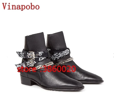 VINAPOBO/Брендовые мужские ботинки из натуральной кожи в британском стиле; простые черные ботинки «Челси» с острым носком и цепочками; мужские повседневные ботильоны на плоской подошве - Цвет: Зеленый