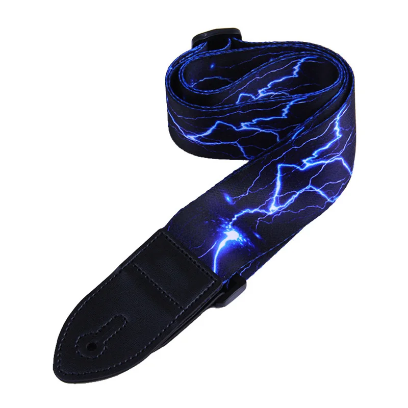 

High PU Leather Guitar Strap Adjustable Belt Lightning Flame Pattern for Bass Folk Acoustic Guitar DOG88